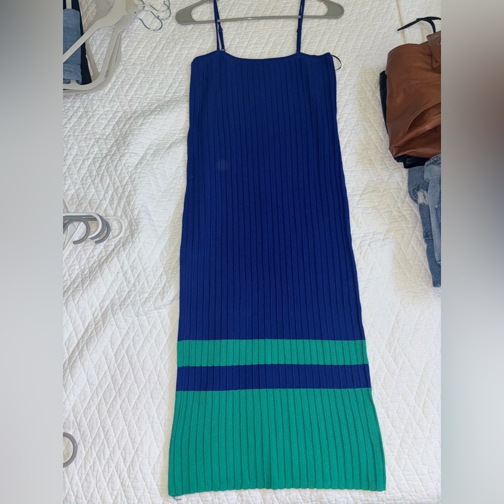 KHAITE Blue and Green Striped Pencil Dress